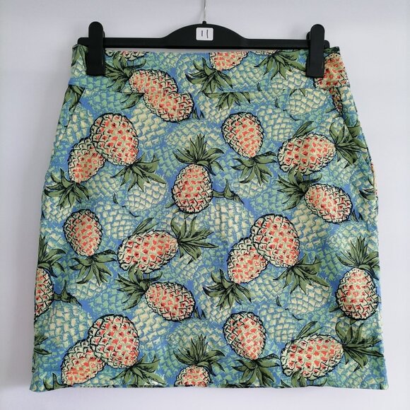Talbots Womens Sky Blue Pineapples Print With Pockets Mini Pencil Skirt Size 10 - Picture 1 of 7
